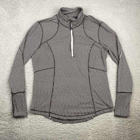 Tangerine Women’s Large Black Gray Striped 1/4 Zip Athletic Pullover Reflective - Picture 1 of 11